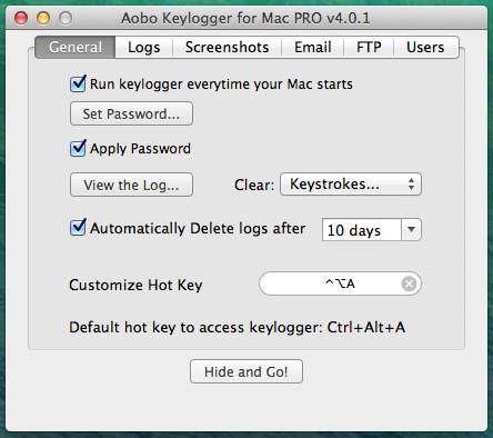 Aobo Keylogger 4.0.16 Mac software screenshot