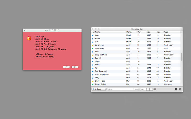 Birthdaybook 6.6 Mac software screenshot