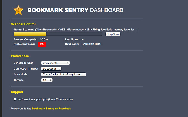 Bookmark Sentry 1.7.11 Mac software screenshot