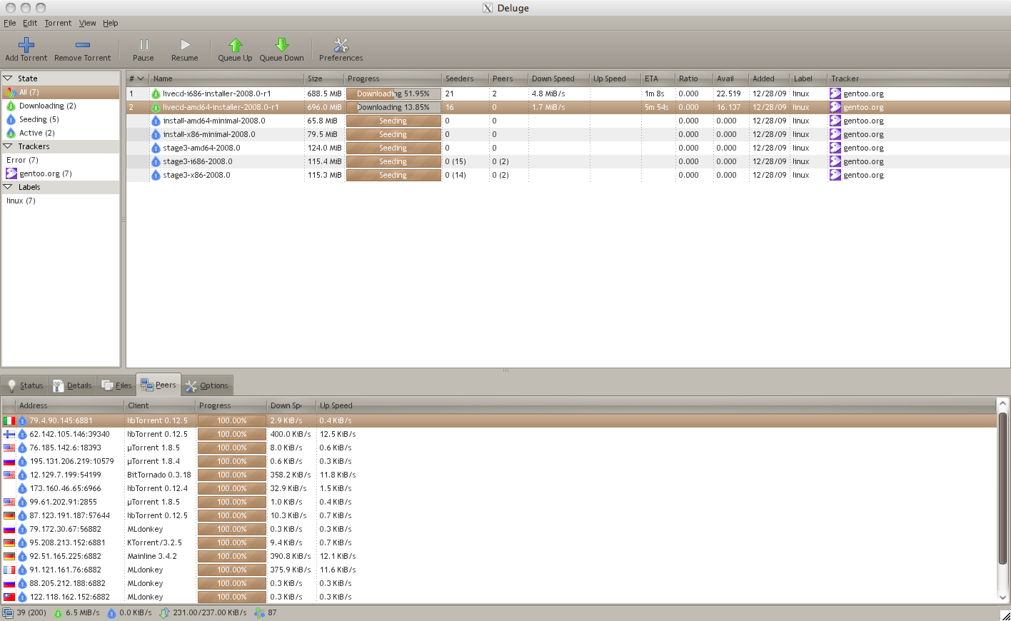 Deluge 1.3.7 Mac software screenshot