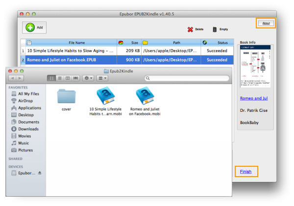 EPUB to Kindle 1.40.5 Mac software screenshot