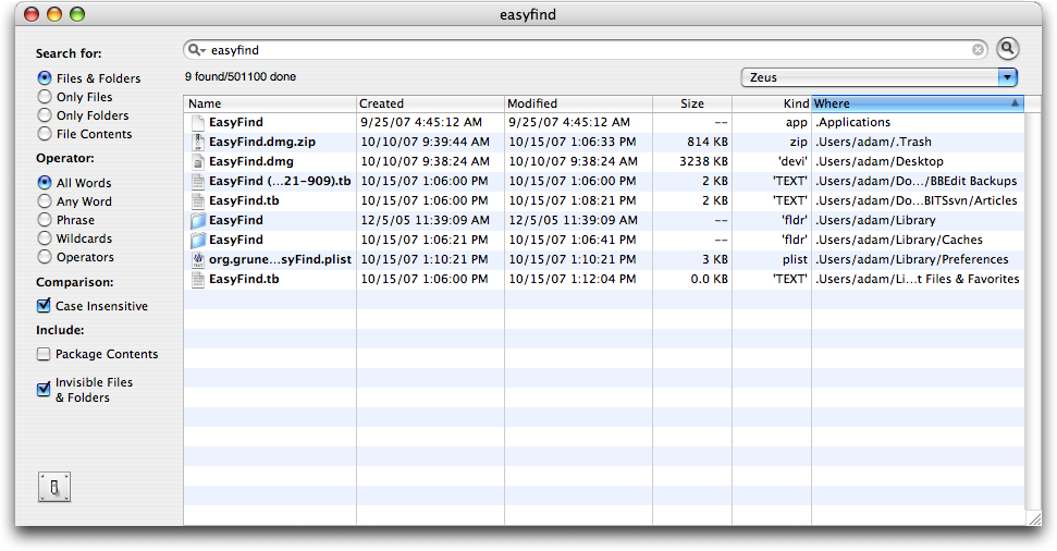 EasyFind 4.9.3 Mac software screenshot