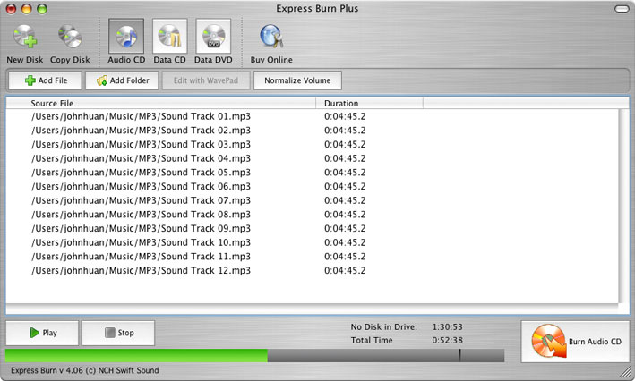 Express Burn 4.67 Mac software screenshot