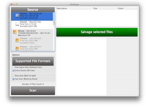 FileSalvage 8.01 Mac software screenshot