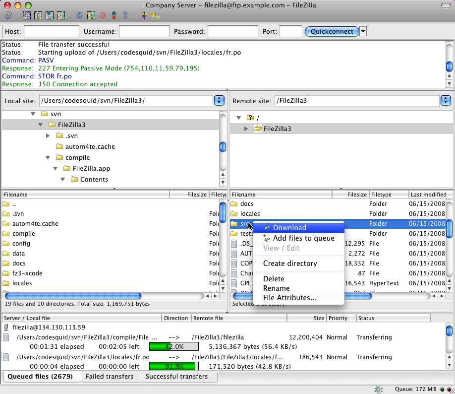 FileZilla 3.8.1 Mac software screenshot