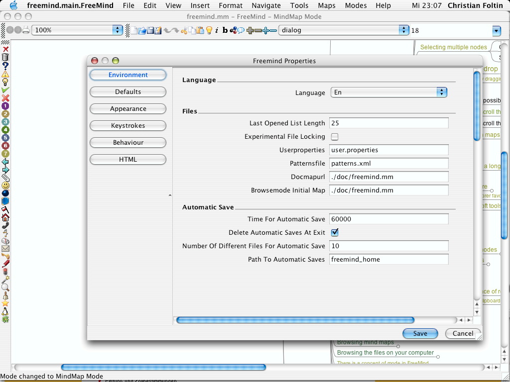 FreeMind 1.0.1 Mac software screenshot