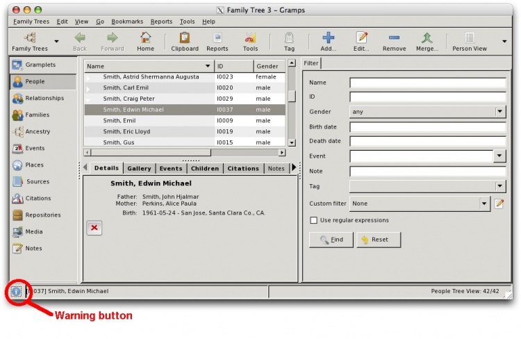 GRAMPS 4.1.0-2 Mac software screenshot
