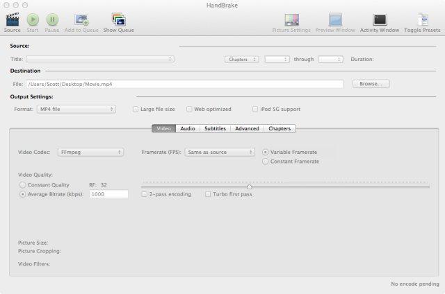 HandBrake 0.9.9 Mac software screenshot