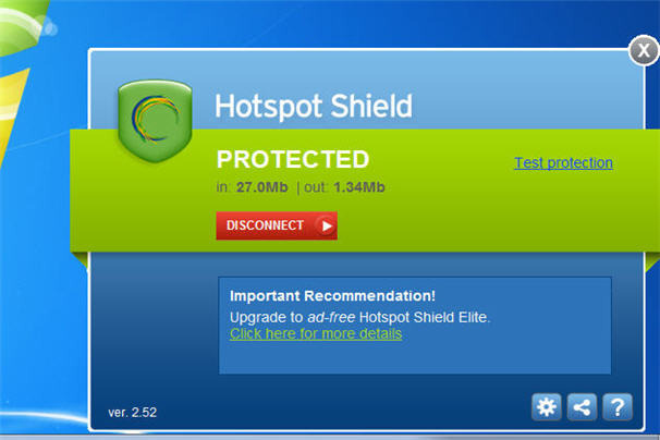 Hotspot Shield 3.19 Mac software screenshot