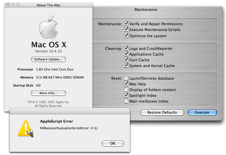 Maintenance 1.8.3 Mac software screenshot