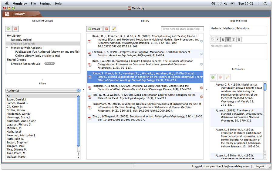 Mendeley Desktop 1.11 Mac software screenshot
