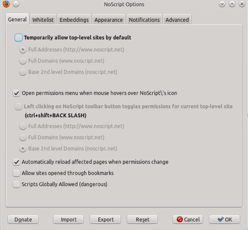 NoScript 2.6.8.23 Mac software screenshot