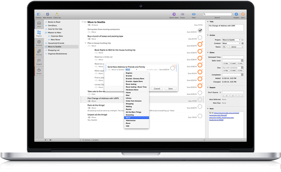 OmniFocus 2.0 Mac software screenshot