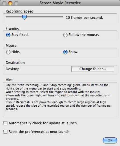 Screen Movie Recorder 5.2 Mac software screenshot