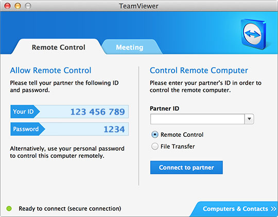 TeamViewer 9.0.32215 Mac software screenshot