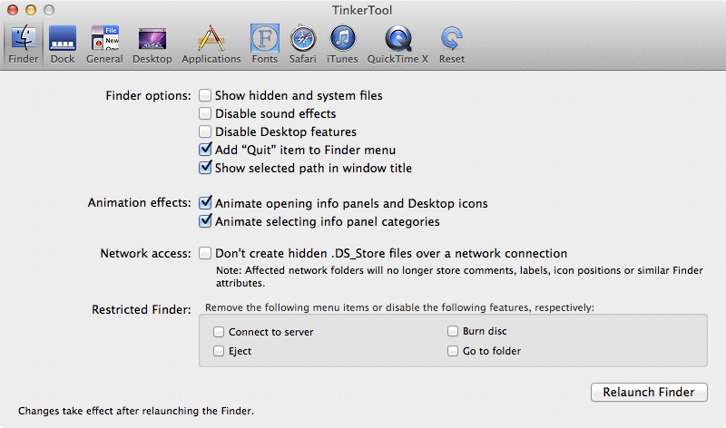 TinkerTool 5.3.140725 Mac software screenshot