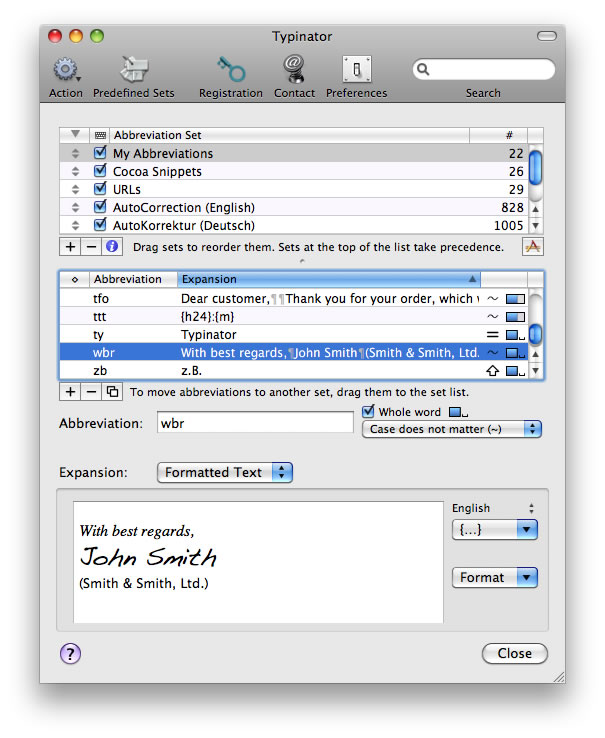 Typinator 5.8 Mac software screenshot