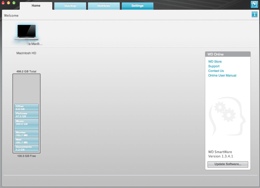 WD SmartWare 1.3.6 Mac software screenshot