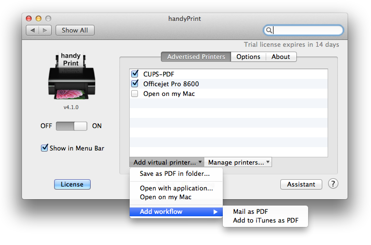 handyPrint 5.0.9 Mac software screenshot