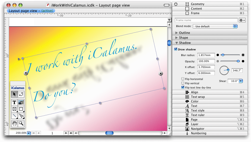 iCalamus 2.06 Mac software screenshot