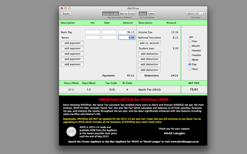 iPAYE 2.01 Mac software screenshot