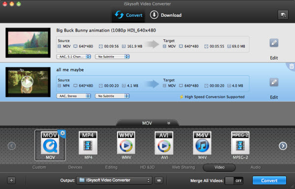 iSkysoft Video Converter 4.2.0 Mac software screenshot