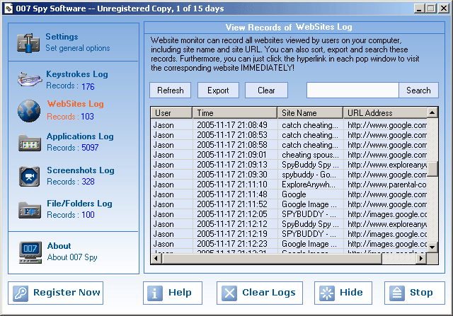 007 Spy Software 3.92 software screenshot