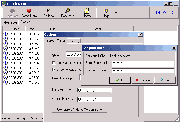 1 Click & Lock 3.49 software screenshot