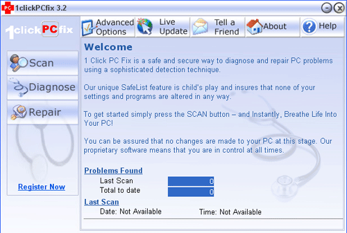 1 Click PC Fix 3.5 software screenshot