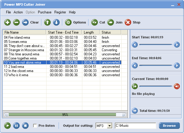 !1 Power MP3 Cutter Joiner 1.00 software screenshot