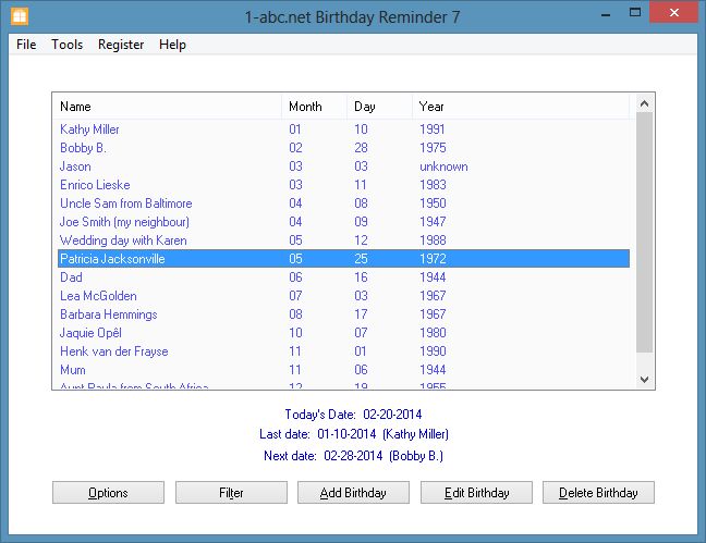 1-abc.net Birthday Reminder 7.00 software screenshot