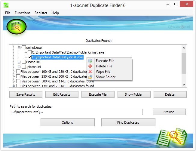 1-abc.net Duplicate Finder 6.00 software screenshot