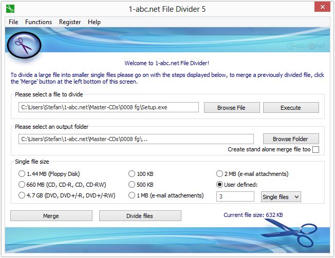 1-abc.net File Divider 5.00 software screenshot