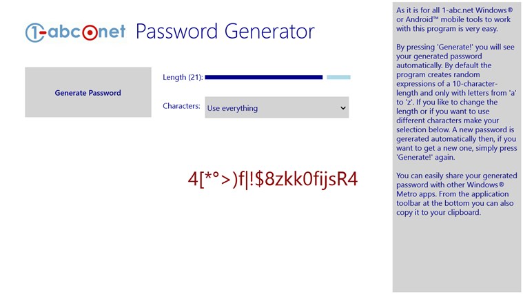 1-abc.net Password Generator 1.1.0.11 software screenshot