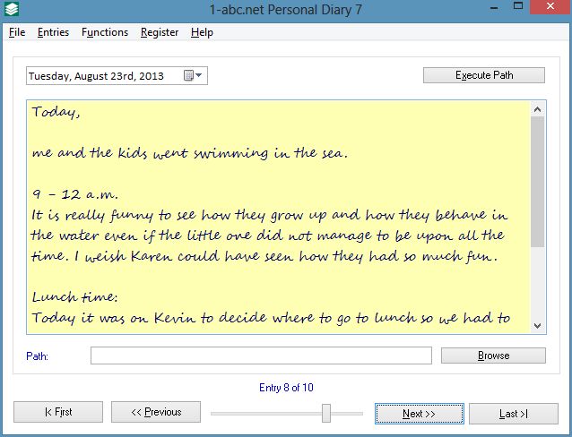 1-abc.net Personal Diary 8.00 software screenshot
