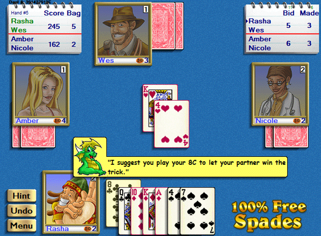 100% Free Spades Card Game for Windows 7.40 software screenshot