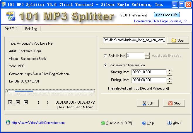 101 MP3 Splitter 3.9.5 software screenshot