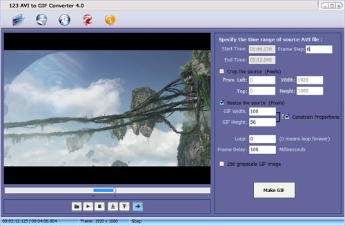 123 AVI to GIF Converter 4.0 software screenshot