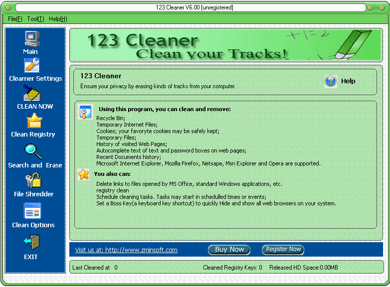 123 Cleaner 6.00 software screenshot