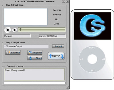 123 Cucusoft iPod Movie/Video Converter 2.01 software screenshot