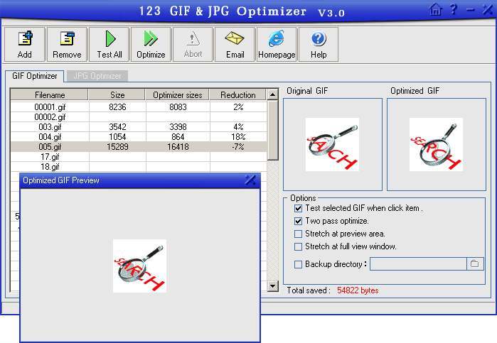 123 GIF/JPG Optimizer 3.0 software screenshot
