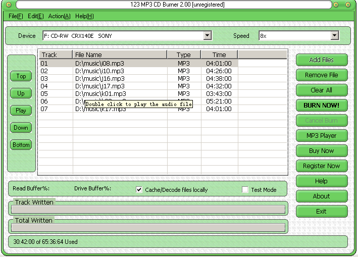123  MP3 CD Burner 2.10 software screenshot
