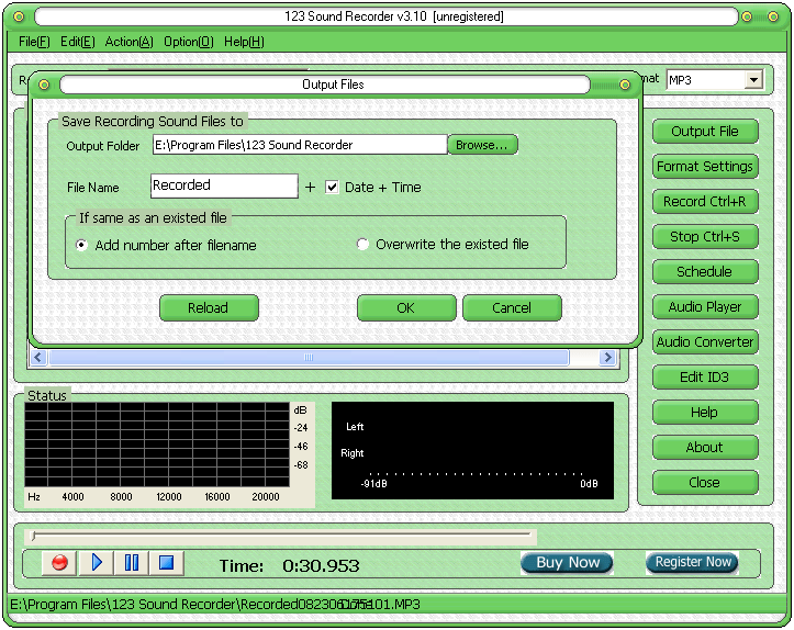 123 Sound Recorder 3.50 software screenshot