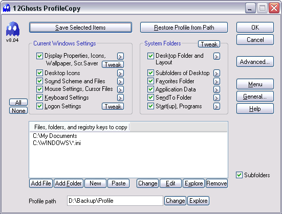 12Ghosts ProfileCopy 9.70 software screenshot
