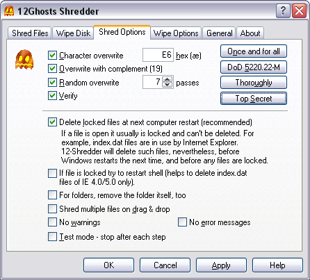 12Ghosts Shredder 9.70 software screenshot