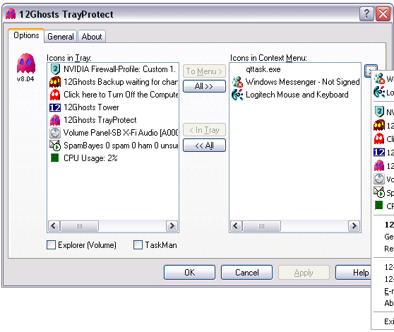 12Ghosts TrayProtect 9.70 software screenshot