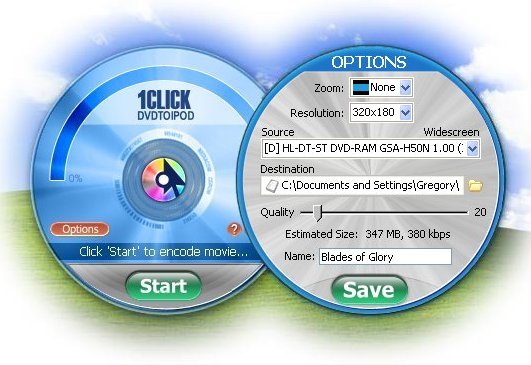 1CLICK DVDTOIPOD 3.1.1.9 software screenshot