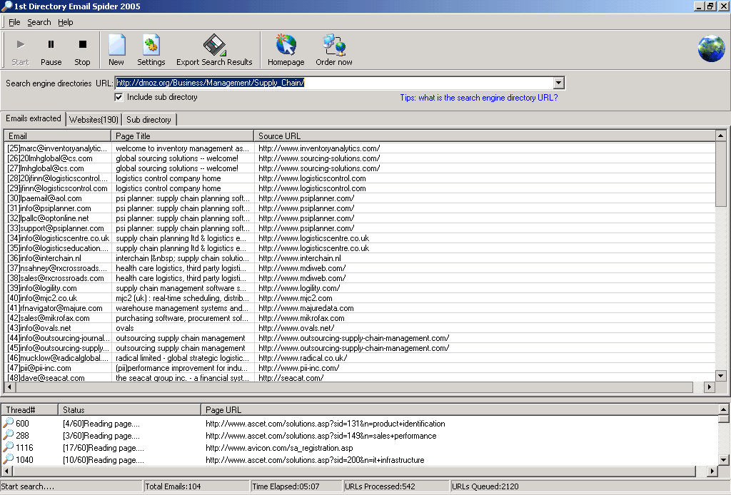 1st Directory Email Spider 7.49 software screenshot