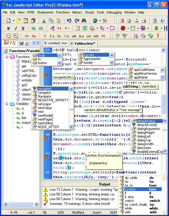 1st JavaScript Editor Pro 2.0 2.0 software screenshot