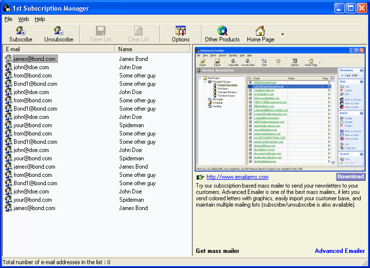1st Subscription Manager 2.55 software screenshot